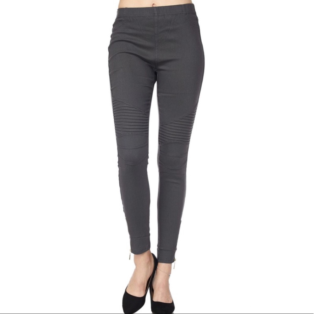 Charcoal Stretchy Biker Pants - Picture 3 of 4